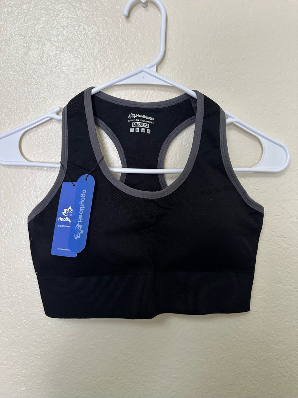 Healthyoga Black Racerback Sports Bra with Gray Trim - Medium
